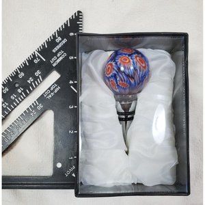 Art Glass Wine Stopper New In Box Blue Red Swirled Flowers Home Essentials